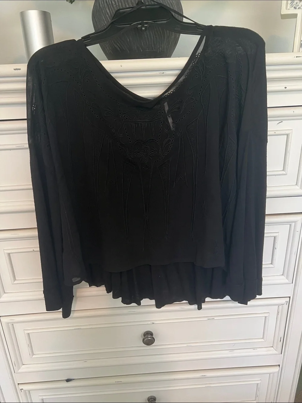 Free People bohemian-style black long-sleeve blouse